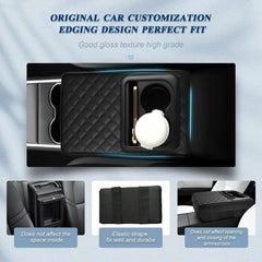 Car Armrest Box Cushion, Auto Center Console Armrest Cushion With 2 Cup Holder PU Leather Armrest Pad Portable Car Amrest Pillow