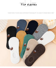 5/10 Pairs of WOMEN and MEN Cotton Socks, Casual Breathable Short Socks, and Girls' Cartoon Bear Low Cut Ankle Boat Socks