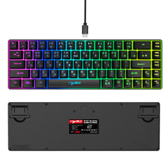 لوحة مفاتيح الألعاب الكورية المحمولة HXSJ V200، 68 مفتاحًا، مع إضاءة خلفية RGB بنسبة 65%، لوحة مفاتيح غشائية سلكية للمكتب وأجهزة الكمبيوتر المكتبية وأجهزة الكمبيوتر المحمولة