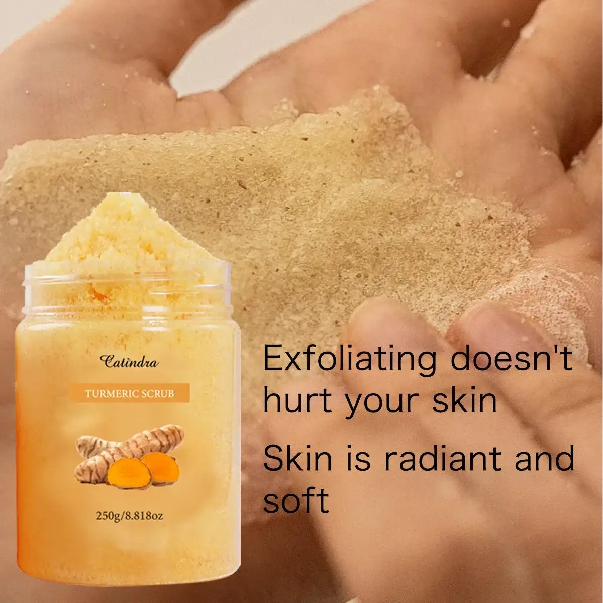Catindra Turmeric Body Scrub Cleansing Exfoliator Removes Dark Spots Melanin Moisturizing Skin Care Exfoliating Scrubs - Mumzar