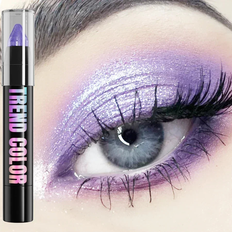 Pearlescent glitter eyeshadow pencil in purple shimmer