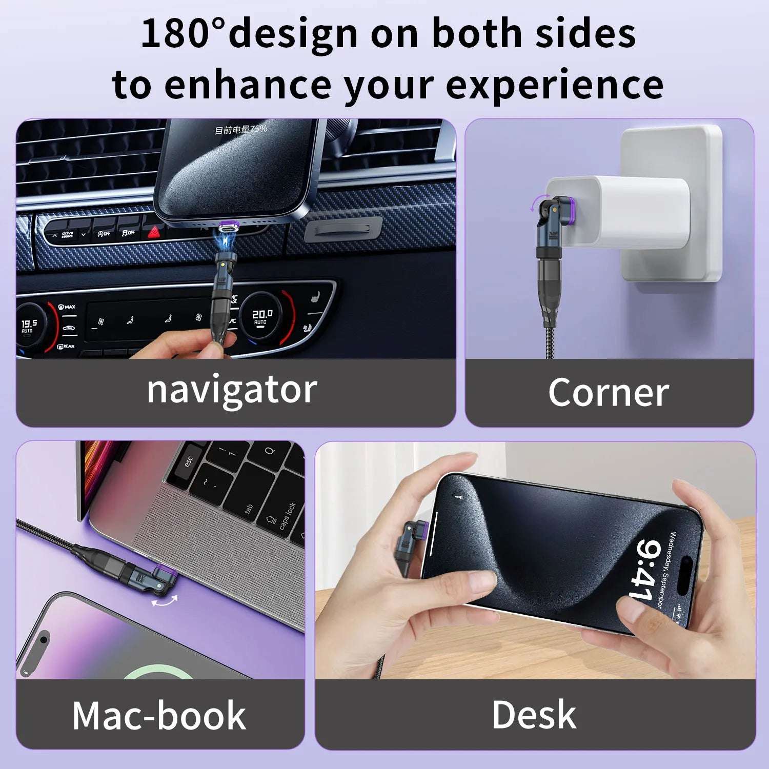 3 IN 1 240W USB-C to Type-C Adapter 180° Rotation Magnetic Fast Charging Type C Female Converter for Macbook Pro iPhone 16 15