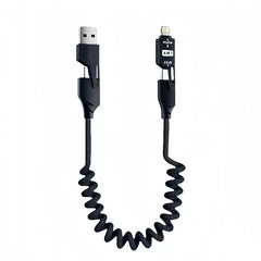 4 in 1 65W Spring Short Data Cable 6A USB Type C Spring Telescopic Quick Charger Wire Spring USB Cable for iPhone 15 14 13 12