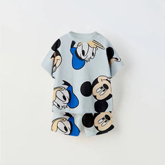 Cartoon Print Tshirt+Shorts Two Piece Set For Kids New Fashion Costume Boys And Girls Donald Duck Full Print Short Sleeve Shorts