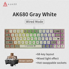 AJAZZ AK680 wired mechanical gaming keyboard double-pin keycap 68-key full-key hot-swappable mixed color lighting effect