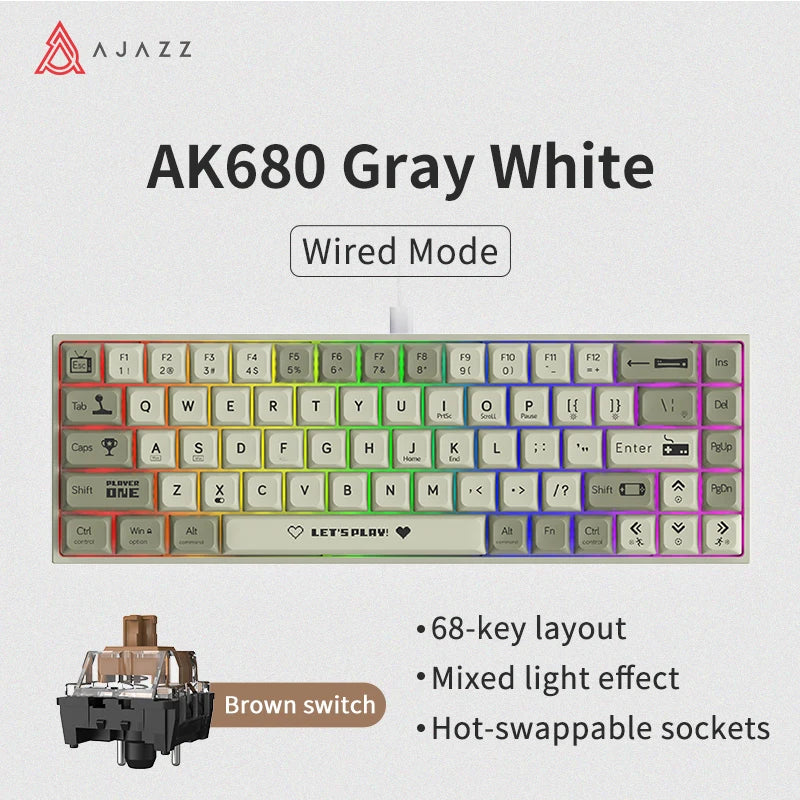 AJAZZ AK680 wired mechanical gaming keyboard double-pin keycap 68-key full-key hot-swappable mixed color lighting effect
