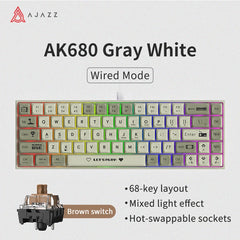 AJAZZ AK680 wired mechanical gaming keyboard double-pin keycap 68-key full-key hot-swappable mixed color lighting effect