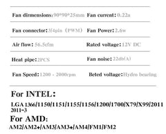 CPU Air Cooler X79 X99 3Pin/4Pin PWM Processor Cooling Fan For Intel LGA 1366 1151 1155 1200 1700 2011 AMD AM3 AM4 AM5