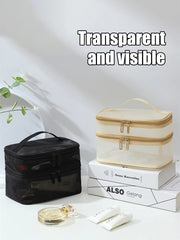 Double Layer Mesh Makeup Bag, Wash Bag, Women's Portable New Large Capacity Storage Bag, Cosmetics Storage Bag