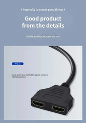 HDMI Splitter Adapter Cable 1 Male To Dual HDMI-compatible 2 Way Female Y Splitter Cable 1 in 2 Out for Laptop TV Monitor