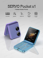 هاتف محمول SERVO Pocket S1 بأربع بطاقات SIM قابل للطي، اتصال سريع، GSM، صوت سحري، مصباح يدوي، تسجيل مكالمات، MP4، FM، نسيج، هواتف خلوية