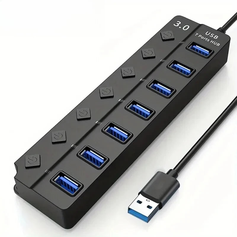 موزع USB 3.0 مزود بـ 4/7 منافذ مع مؤشر LED للتحكم في التبديل المستقل لأجهزة الكمبيوتر المحمول ومحركات الأقراص الصلبة والطابعات والكاميرا ولوحة المفاتيح