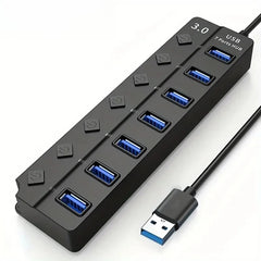 موزع USB 3.0 مزود بـ 4/7 منافذ مع مؤشر LED للتحكم في التبديل المستقل لأجهزة الكمبيوتر المحمول ومحركات الأقراص الصلبة والطابعات والكاميرا ولوحة المفاتيح