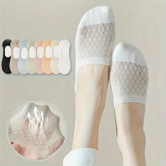 5Pairs Women Invisible Boat Mesh Socks Summer Silicone Non-slip Breathable Comfortable Mesh Sock Low Cut Female Ultra-thin Sox