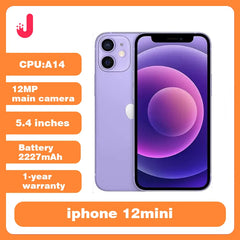 هاتف iPhone 12 Mini 5G الذكي الأصلي المستعمل بنظام iOS A14 وذاكرة وصول عشوائي 4 جيجابايت ومساحة تخزين 64/128/256 جيجابايت وكاميرا مزدوجة بدقة 12 ميجابكسل مقاس 5.4 بوصة