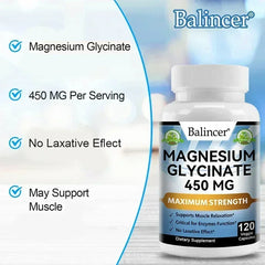 Magnesium Glycinate, Muscle & Nerve Health, Enzyme Function, Non-GMO, Vegetarian, Gluten-Free 450 Mg