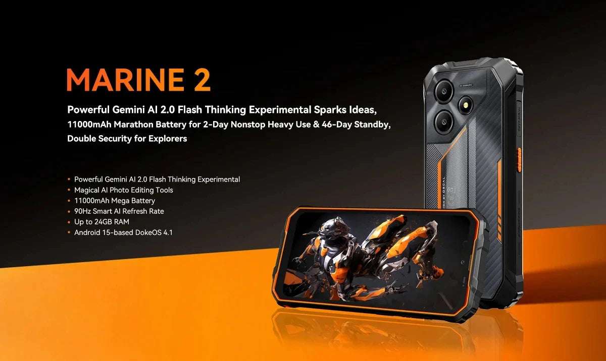 Blackview OSCAL Marine 2 Rugged Phone 8GB RAM 256GB Smartphone AI 11000mAh Battery 6.56 " HD+Display Unisoc T61 Android 15 NFC