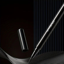 Black liquid eyeliner pen with fine tip and open tube beside