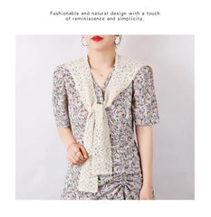 Women Shrugs Lace Hollow Out Female Summer Casual All-match Shawls Simple Scarf-collar Sleeveless Knitted Tops Korean Style Chic
