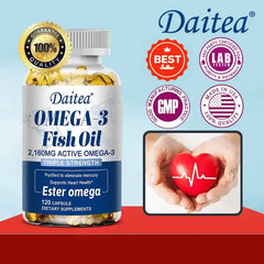 Daitea Fish Oil Capsule 2160mg Supplement Rich in DHA & EPA, Cognitive, Core Health, Immune Support, Non-GMO