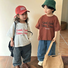 2024 Summer Fashion Loose Girl Children Letter Print T-shirt Boy Baby Cotton Short Sleeve Tees Kid Casual Tops Toddler Clothes