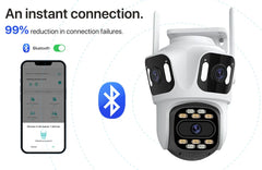 كاميرا IP خارجية ثلاثية العدسات PTZ بدقة 6K عالية الدقة وكاميرا أمان ثلاثية الشاشات مزودة بخاصية WiFi وتتبع تلقائي وكاميرا CCTV لاسلكية مزدوجة العدسات بدقة 4K iCsee