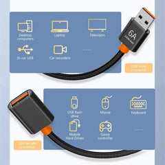 كابل تمديد USB 3.0 6A ذكر إلى أنثى كابل تمديد عالي السرعة لنقل البيانات وكابل شحن لأجهزة الكمبيوتر المحمولة والكاميرا والتلفزيون والألعاب