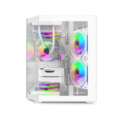 علبة كمبيوتر سطح المكتب Power Train Star Realm M-ATX بدون أعمدة، زجاج ثلاثي الجوانب، إطلالة بانورامية على البحر، غرفة 240، تبريد مائي