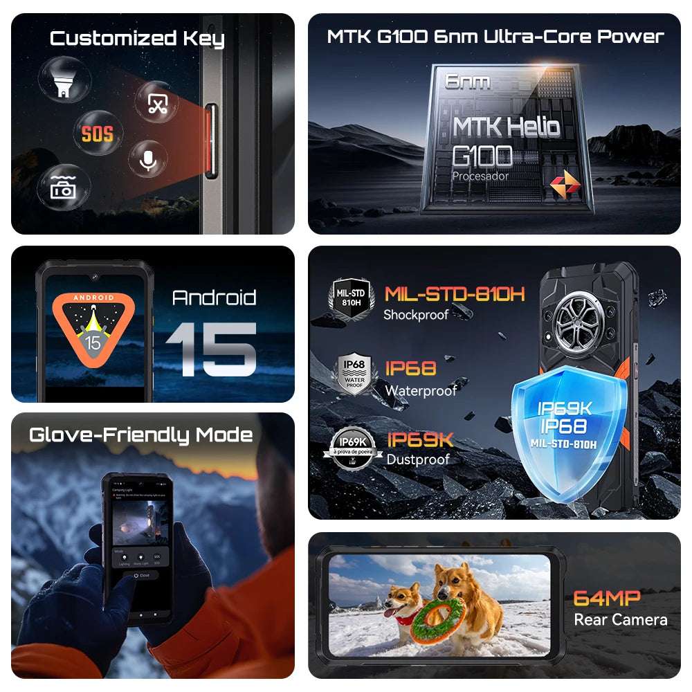 Cubot kingkong power 5, Rugged Smartphone Android 15, 15300mAh Battery, 6.88" 120Hz Screen, 16GB RAM (6+10), 128GB ROM, MTK G100