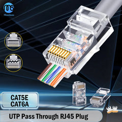 موصل Montions Rj45 Cat5e Cat6A موصل مرور شبكة غير محمي 8P8C موصل معياري لكابلات Ethernet