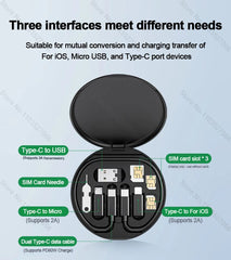 PD 60W Multifunctional USB Type C Data Cable Set Fast Charging For IPhone Xiaomi Charger Storage Box Adapter Card Pin Travel Box