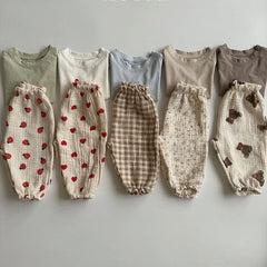 Summer New Baby Pants Korean Kids Spring Organic Cotton Loose Tiger Bear Floral Print Pants Boys And Girls Lantern Trousers