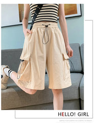 Sweet Cool Sle Women's Workwear orts Summer Thin American Qui Dry Casual Wide Leg Five-Quarter Loose Straight Cut Pants
