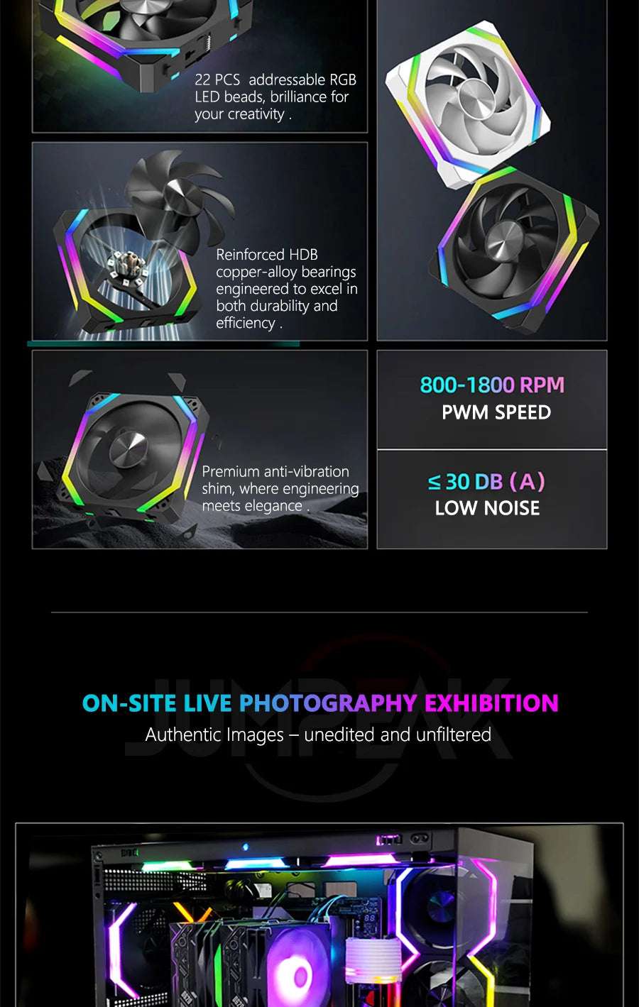 JUMPEAK CS120 ARGB Cooling Fan 360mm 240mm Modular Stackable Splicing PWM Silent 120mm RGB Fans For Gaming PC Case Water Cooler