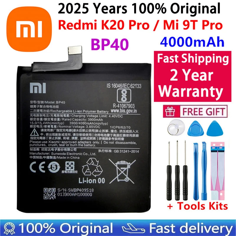 100% Original Replacement Battery For Xiaomi Redmi K20 Pro Mi 9T Pro Mi9T Redmi K20Pro Premium Genuine Battery 4000mAh BP41 BP40