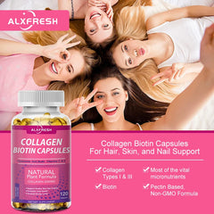 Alxfresh Collagen 2000mg with Biotin 2500mcg Protein 3g Hyaluronic Acid Vitamin C Healthy Formula Dietary Supplement Gluten Free
