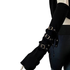 1 Pair Cool Black Gothic Sun-protective Sleeve Punk Unisex Arm Warmer Harajuku Half-fingered Gloves Cuff with Buckle Ninja