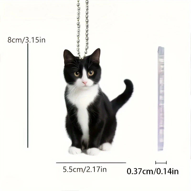 2D Acrylic Plush Black And White Kitty Cat Small Decoration Pendant, Perfect Car & Bag Accessories