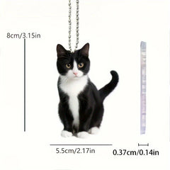 2D Acrylic Plush Black And White Kitty Cat Small Decoration Pendant, Perfect Car & Bag Accessories