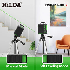 HILDA Laser Level 2 lines/5 Lines 360 Automatic Leveling Level Construction Tool Equipment Green Light Cross Laser Good Gift