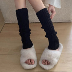 42/52/72cm Leg Warmers Lolita Socks Y2K Knitted Warm Foot Cover White Black Warmer Lady Autumn Winter Crochet Sock Boot Cuffs