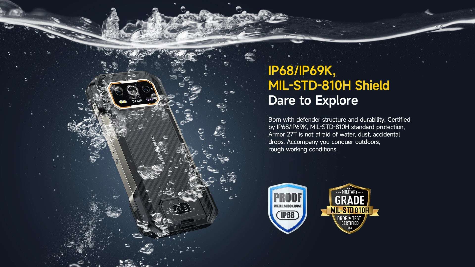 Ulefone Armor 27T 4G THERMAL BY FLIR® Rugged Phone 10600mAh Up to 24GB+256GB  6.78"FHD 120Hz Night Vision Android 14 Smartphone