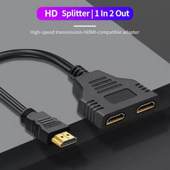 كابل موزع متوافق مع HDMI بمنفذين، بدقة 1080 بكسل، محول موزع Y لشاشة الكمبيوتر المحمول وصندوق التلفزيون