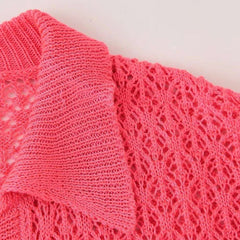 Women Fashion New Short Sleeve Jacquard Mesh Loose Polo Collar Sweater Pullover Tops Chic Female Knit Sweaters Mujer