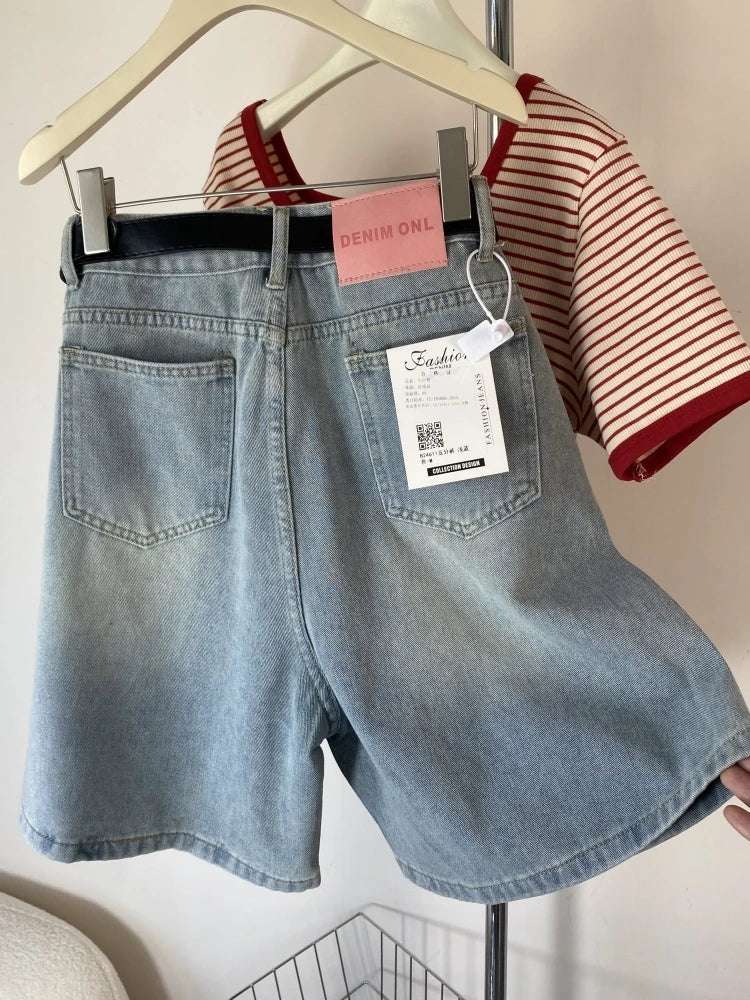 High Waist Wide Leg Jeans orts Women Loose Fit Straight Cut Five Lengths Summer New Sle Korean Version Slimming Effect