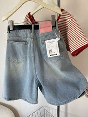 High Waist Wide Leg Jeans orts Women Loose Fit Straight Cut Five Lengths Summer New Sle Korean Version Slimming Effect
