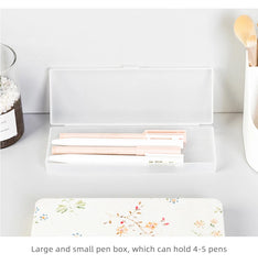 2023 Pencil Cases Pens Storage School Office Simple Matte Transparent Plastic Box Frosted White Stationery Supplies