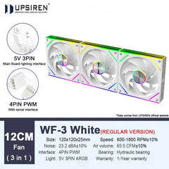 UPSIREN WF-3 120mm Wire-free splicing case fan motherboard light synchronization 4PIN PWM Center axis CD texture design 12CM
