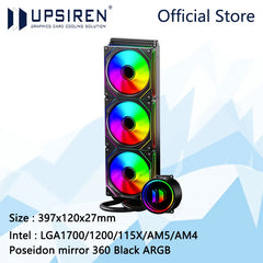 مبرد مياه UPSIREN Poseidon mirror 360 ARGB الكل في واحد/تأثيرات إضاءة مرآة Infinity/TDP280W/يدعم LGA1700/AM5