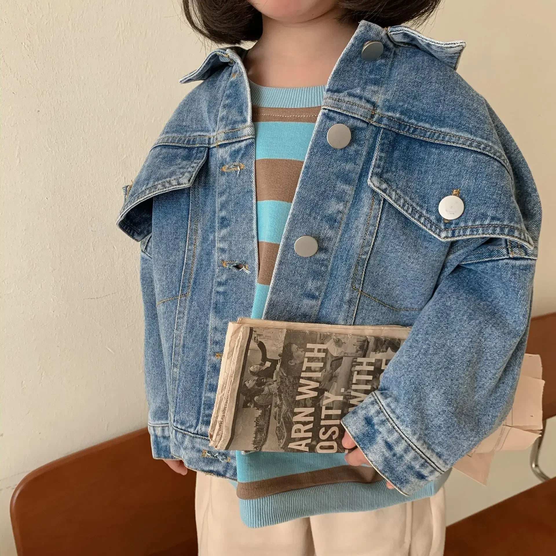6704-1 Children's Denim Jacket Spring and Autumn Korean Girl's Denim Jacket Casual Loose Boy's Coat Cardigan.
